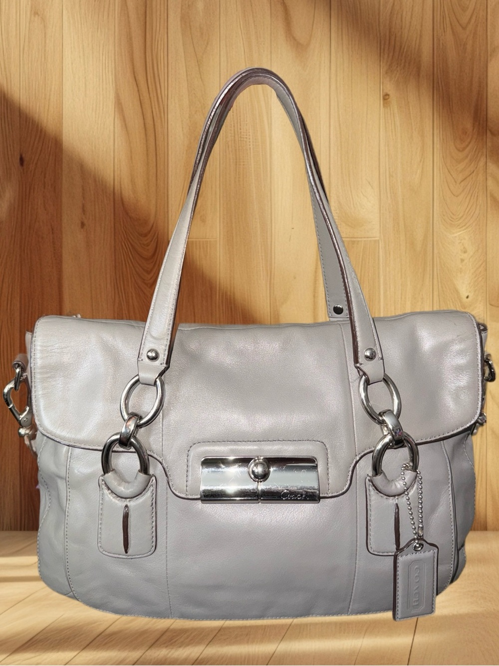 Coach Kristin 18277 Gray Leather Flap Satchel Shoulder Crossbody Bag EUC